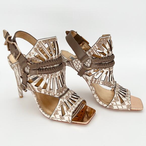 IVY KIRZHNER Valentin Studded Cutout Calf Hair Sandals US 10 Ankle Strap Heels - Picture 2 of 13